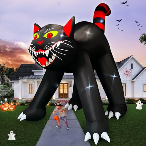 14 Ft Giant Halloween Inflatable Black Cat Yard Decoration with LED Lights