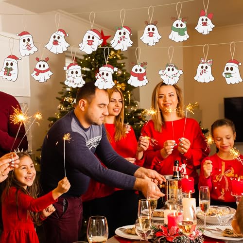 Ghost Halloween Christmas Wooden Ornament Set - Spooky Ghost Decorations, 45 Pieces, Festive Hanging Decor, Variation: Ghost