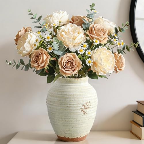 Ceramic Decorative Vase 7.4 Inch Rustic Farmhouse Flower Vase - Variation 205-3-7.4in
