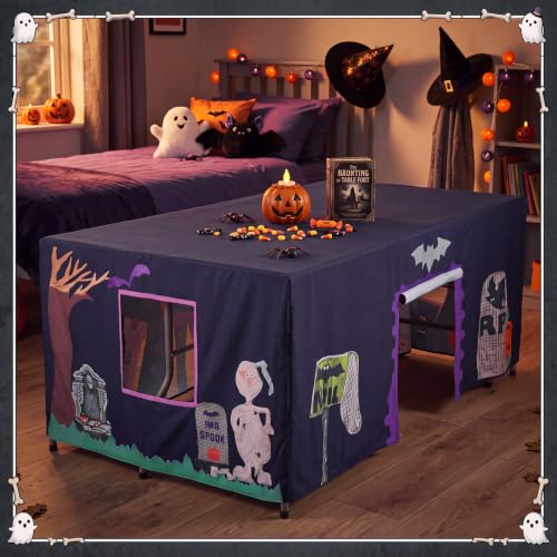 Halloween Haunted House Tablecloth - Large 67x25.5x40 Inch, Black, Classic Theme