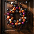 Halloween Ball Wreath for Front Door - 24 Inch Pumpkin Fall Door Decor - Black Variation