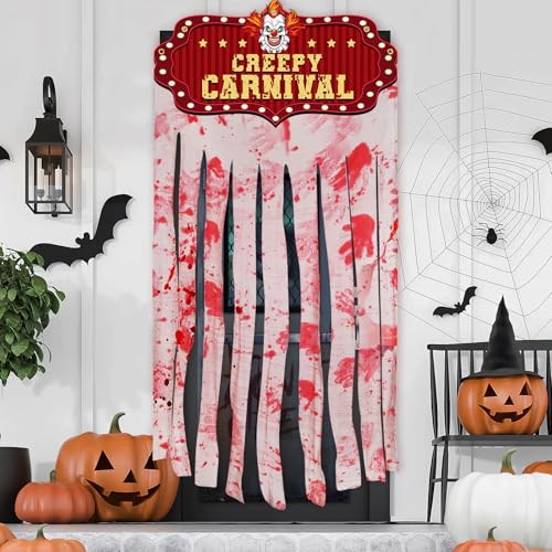 Halloween Bloody Doorway Curtain with Creepy Circus Clown - Red