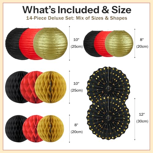 14-Piece Red Black and Gold Party Decorations Kit for Casino Night & Hollywood Events