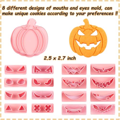 Mini Pumpkin Cookie Cutters Set with Interchangeable Faces for Halloween & Fall Baking