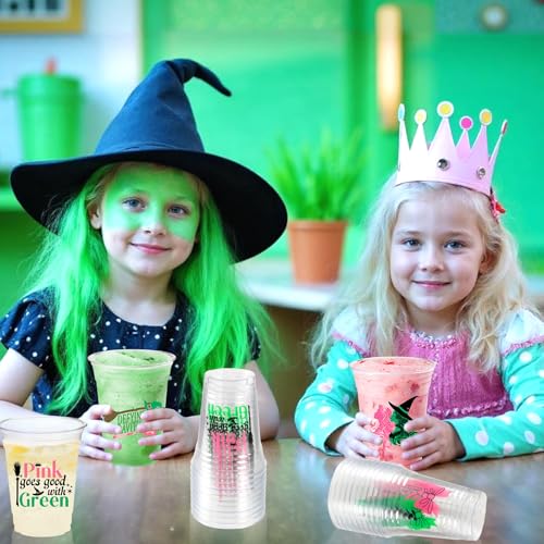 Pink Green Witch Theme Plastic Cups 12oz - 100pcs Disposable Party Drinkware