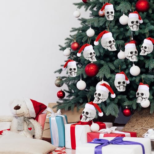 Mini Hanging Skull Heads Christmas Tree Ornaments - 3.15 Inch Halloween Skeleton Decorations Set of 24