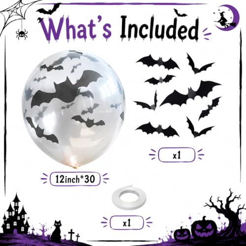Halloween Bat Balloons Set - Black Bat Variant, 30PCS Halloween Party Decorations
