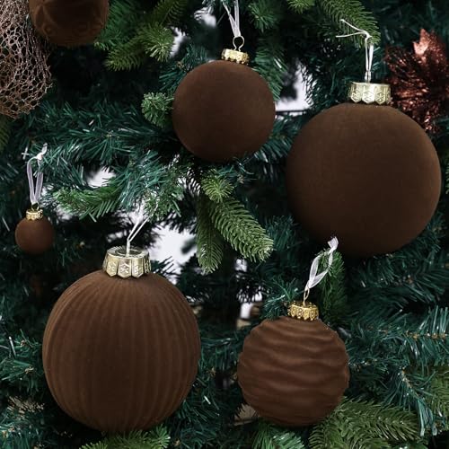 CristBest Large Velvet Christmas Ornaments - Brown 4-Inch Set of 4