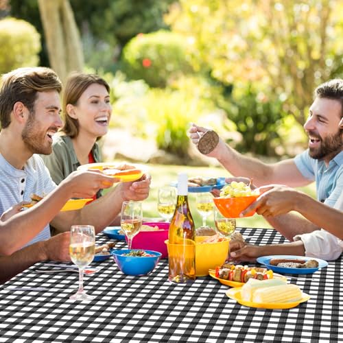 Black and White Gingham Disposable Tablecloths Set - Black / 3 - 54x108 Inch for Parties