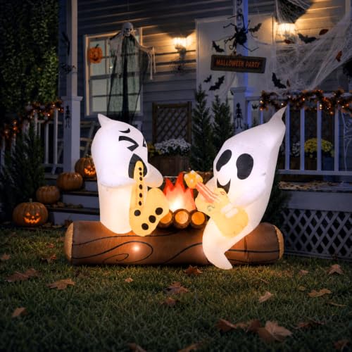 6 Ft Halloween Inflatable Ghosts with Built-In LED Lights and Campfire Music Decor