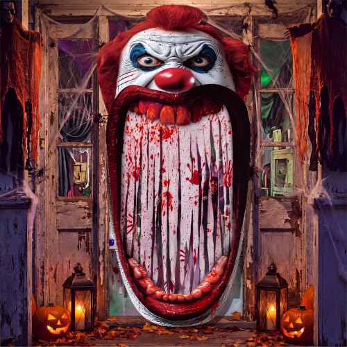 Halloween Clown Door Banner with Bloody Handprint Curtain - Crown Variation