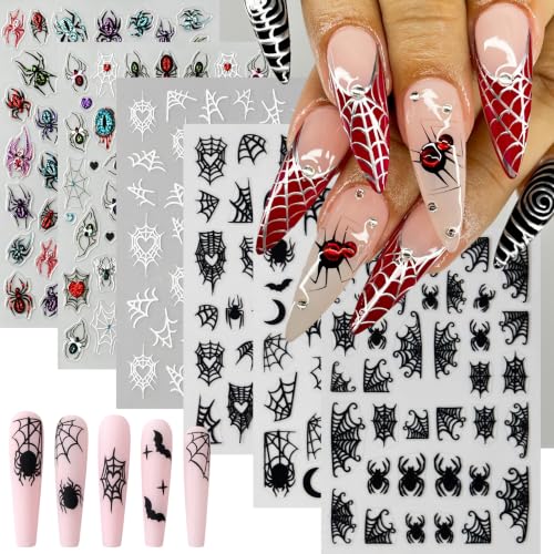 Halloween Spider Nail Stickers - 6 Sheets Self-Adhesive Nail Decals with Web & Spider Design - Variation Halloween06
