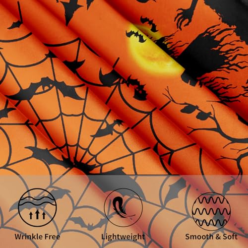 Halloween Round Tablecloth 60 Inch Spider Web Orange & Black - Farmhouse Decor - Holiday Party