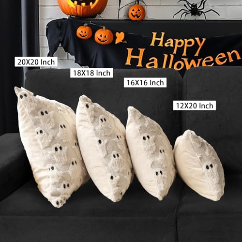 Halloween Pillow Covers 16x16 Set of 2 Beige Ghost Farmhouse Decor