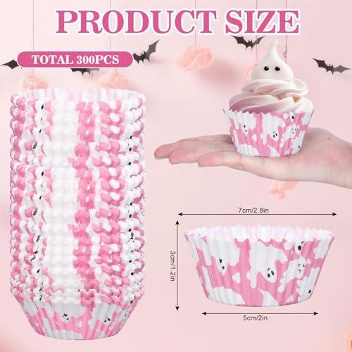 Halloween Cupcake Liners Ghost Pink White 300pcs - Themed Baking Cups & Wrappers