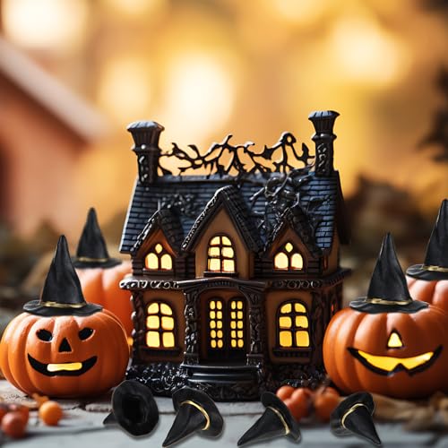 Mini Witch Hats for Halloween Crafts - Black PVC, Bulk Pack of 50