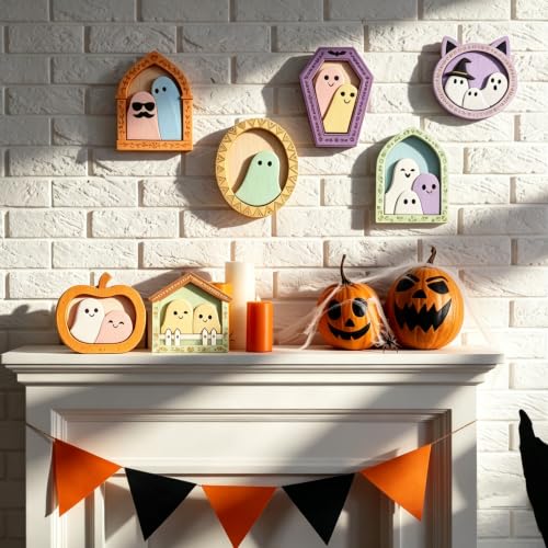 Halloween Wooden Ghost Ornaments - 12 Whimsical Family-Friendly Decorations