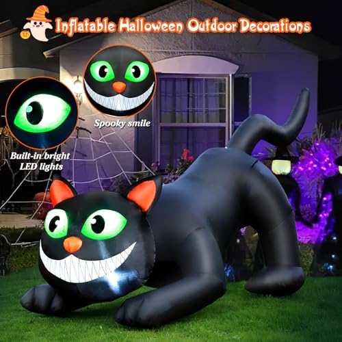 7 FT Black Cat Inflatable Halloween Yard Decoration with Bright LED Lights - Outdoor Blow-Up Halloween Decor