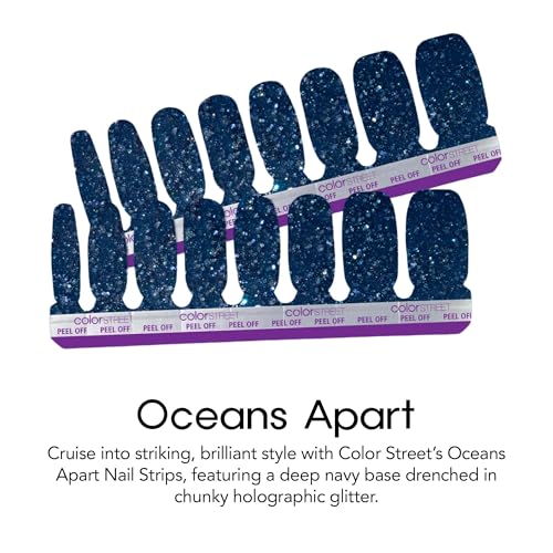 Nail Strips - Oceans Apart Dark Navy Glitter Design - 16 Double-Ended Gel Polish