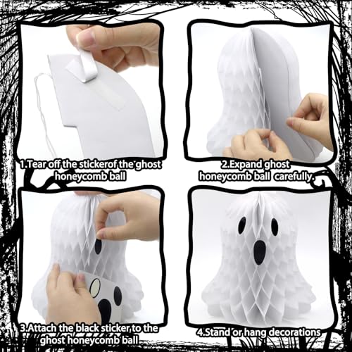 Halloween Ghost Decorations - 10 Black and White Honeycomb Hanging Decor