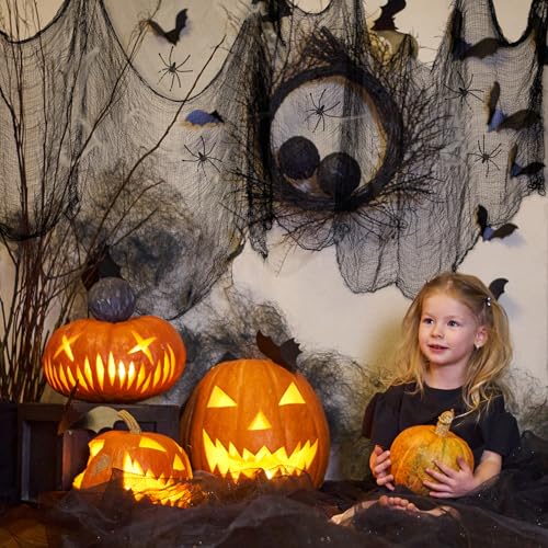30x72 Halloween Creepy Cloth Set - 3 Black & 3 White Spooky Fabric, 6 Pieces with Spiders & Web