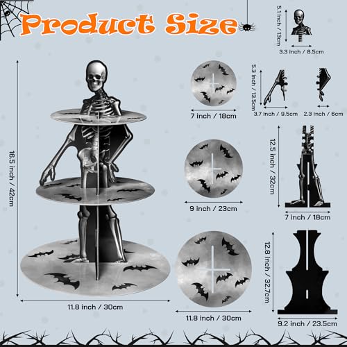 Halloween Skeleton Cupcake Stand 3 Tier Tower Cardboard Dessert Display - Skeleton Variation