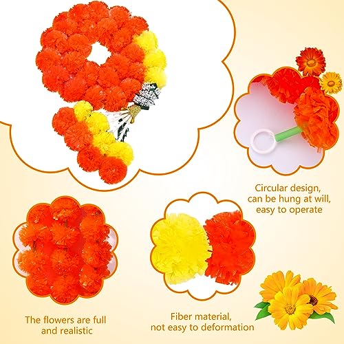 Dark Orange 5-Piece Diwali Marigold Garland Set - 5 Feet Long Artificial Floral Decor