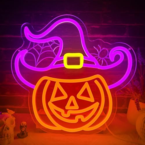 Halloween Neon Sign Pumpkin Witch Spider Neon Light Wall Decor - Purple, Yellow, Orange - Kids Room, Bar, Club