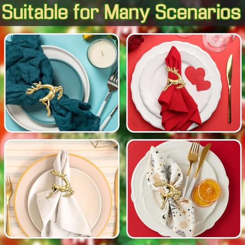 Gold Reindeer Napkin Rings Set of 12 - Christmas Table Decoration - Variation of 12 / Gold Deer