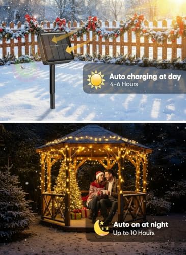 Solar Rope Lights Outdoor Waterproof 72FT 200 LED Warm White - Garden Patio Yard
