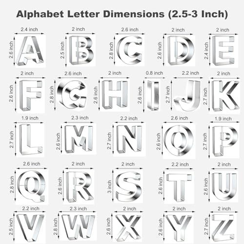 3 Inch Assorted Alphabet and Number Cookie Cutters Set - 26 Letters & 10 Digits, Stainless Steel