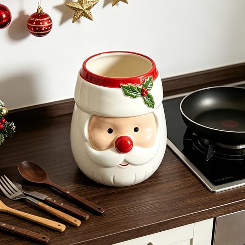 Christmas Santa Ceramic Utensil Holder - Holiday Kitchen Decor - Pinata