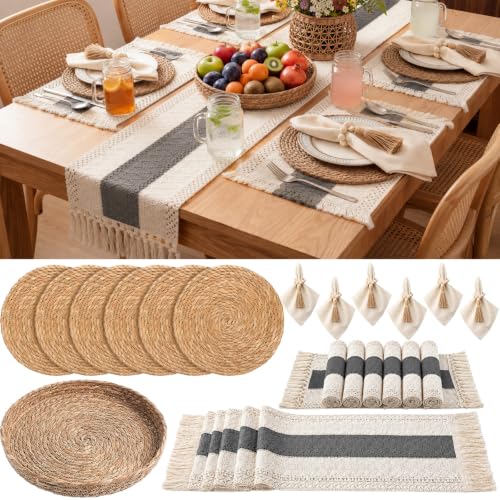 Gray 12x72 Inch Kitchen Decor Set with Woven Placemat and Table Runner - Variation of THIS listing