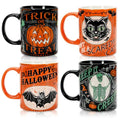 Halloween Ceramic Coffee Mug Set - Pumpkin Black Cat Skeleton 12oz