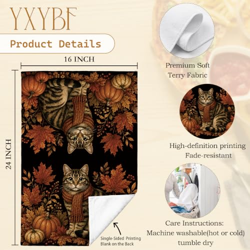 Fall Tabby Cat Hand Towel 16x24 Inch Halloween Pumpkin Autumn Decor - Fall Cat Variation