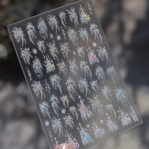 3D Nail Stickers with Firework Design - Embossed Self-Adhesive Nail Art Decals & Gems for DIY Manicure