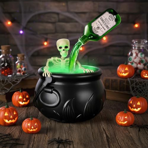 Halloween Outdoor Indoor Witches Cauldron Decoration Set with Mist and Lights