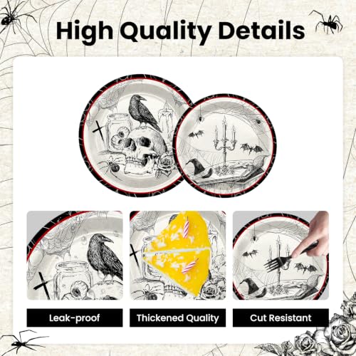 Halloween Gothic Party Plates and Napkins Set - 96 Pieces for Haunted Events