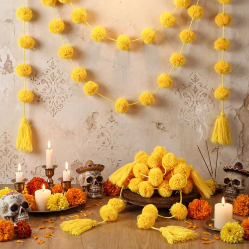 Yellow Pom Pom Garland 5 ft Diwali Party Decoration - 10 Pcs