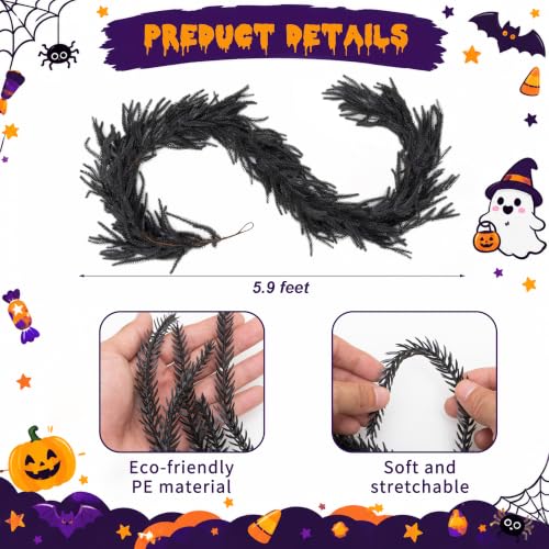 Black Pine Garland Halloween Faux Norfolk 5.9 Feet - Gothic Decor, Variation 1
