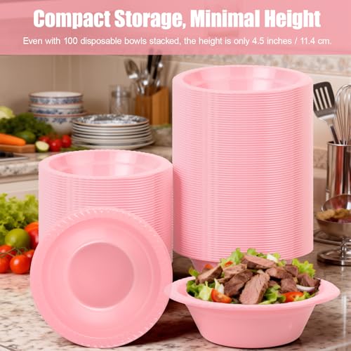 Pink Disposable Plastic Bowls (100 Pcs) - 12oz Party, Salad, Dessert, Picnic