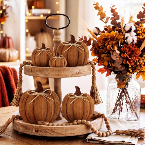 Gerrii 5-Piece Rustic Wooden Fall Pumpkin Decor Set - Classic Style