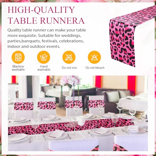Pink Leopard Print Stretch Chair Sash Set with 6 Table Runners - Elegant Banquet Decoration