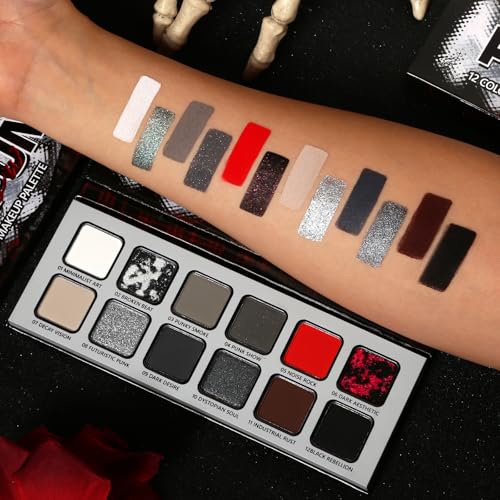 Emo Punk Goth Smoky Eyeshadow Palette - 12 High Pigment Shades for Dark Makeup