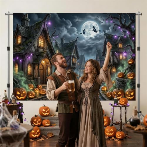 Halloween Backdrop Haunted House Pumpkin Banner for Party Photo Booth - 8x6ft (96x72 inch) - Spooky Decorations