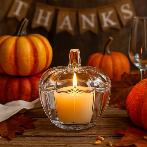 12 Pack Glass Pumpkin Candy Jars with Lids - Halloween Thanksgiving Decor