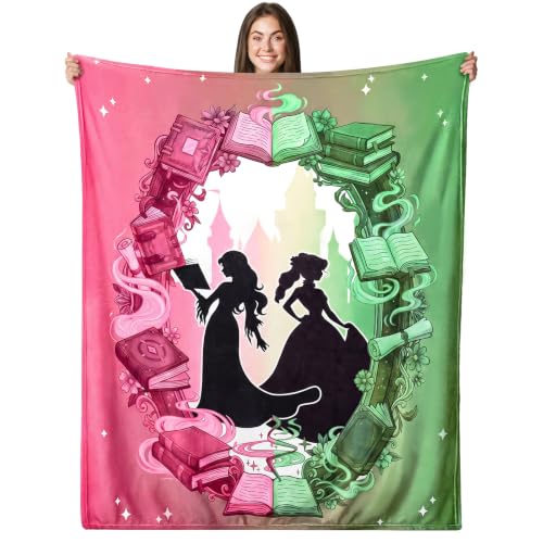 Pink & Green Witch Book Throw Blanket for Girls - Cozy 50x60 Inch Flannel Design