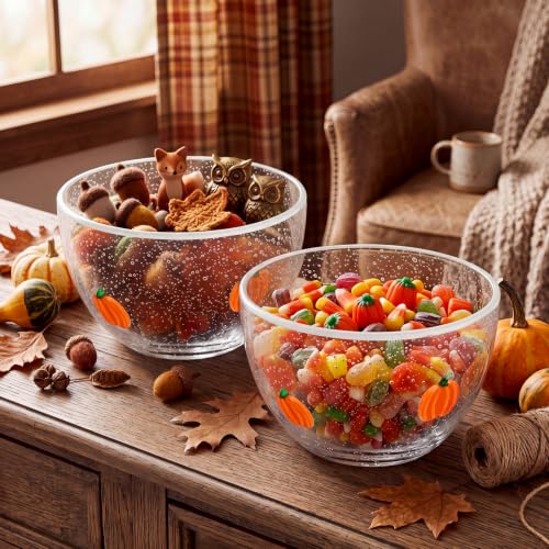 Potchen 2-Piece Fall Pumpkin Candy Bowls - 14 oz Glass Snack Dishes - Pumpkin Variation