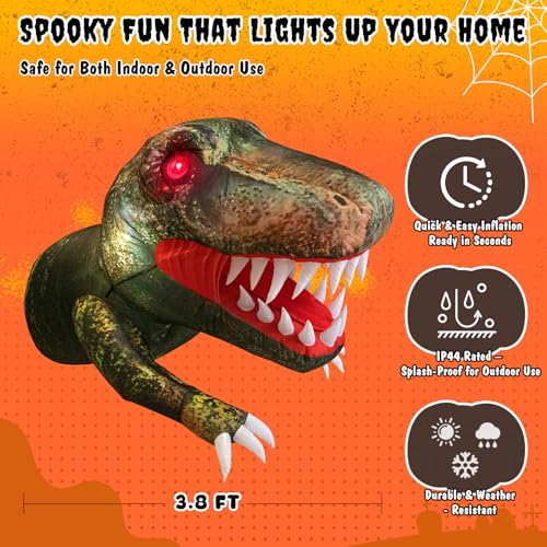 3.8Ft Inflatable Dinosaur Halloween Yard Decoration with LED Eyes & Candy Pocket