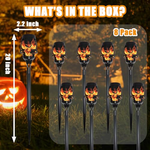 Halloween Solar Skull Stake Lights - Orange 8 Pc Pathway Decor